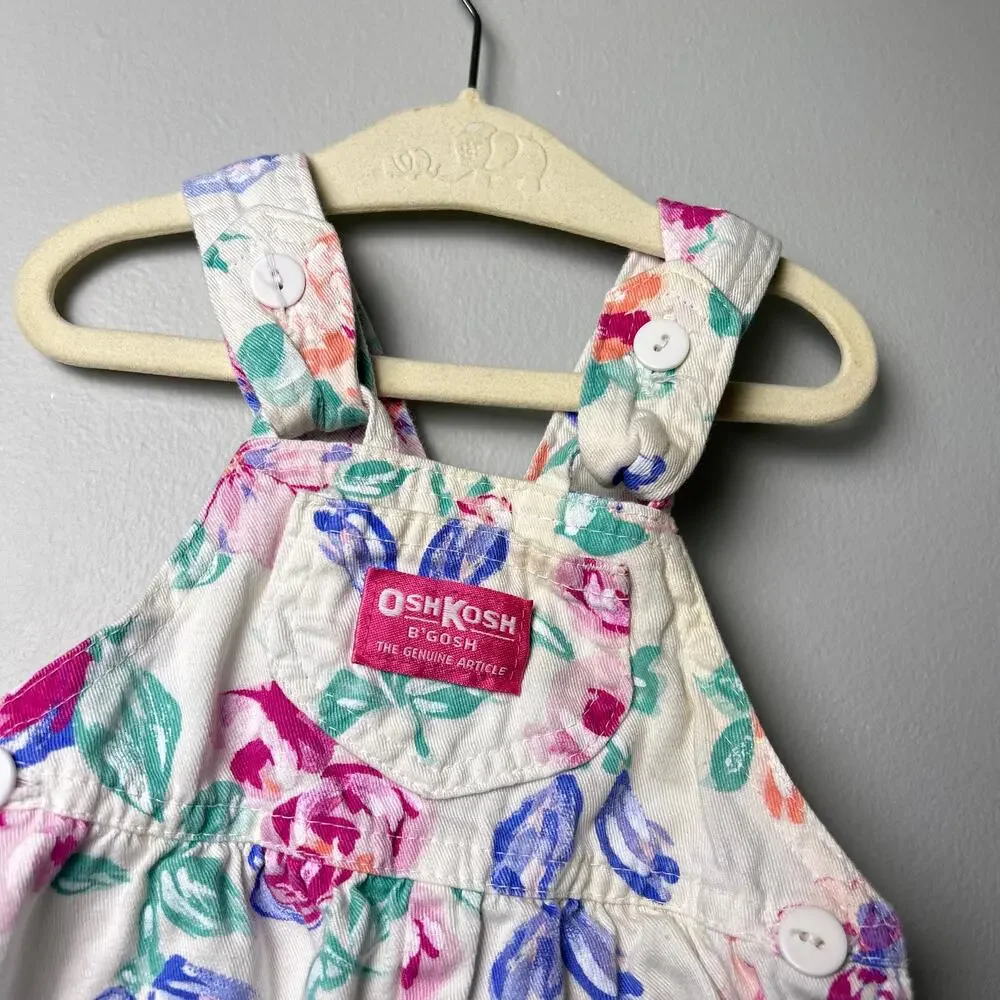 Vintage OshKosh B'Gosh Floral Overalls Made in USA size 6-9 Months Baby Girl